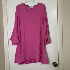 Anthropologie HD in Paris hot pink bell sleeve flowy shift mini dress US 2